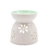 Classic White Oil Burner - Floral with Teal Well